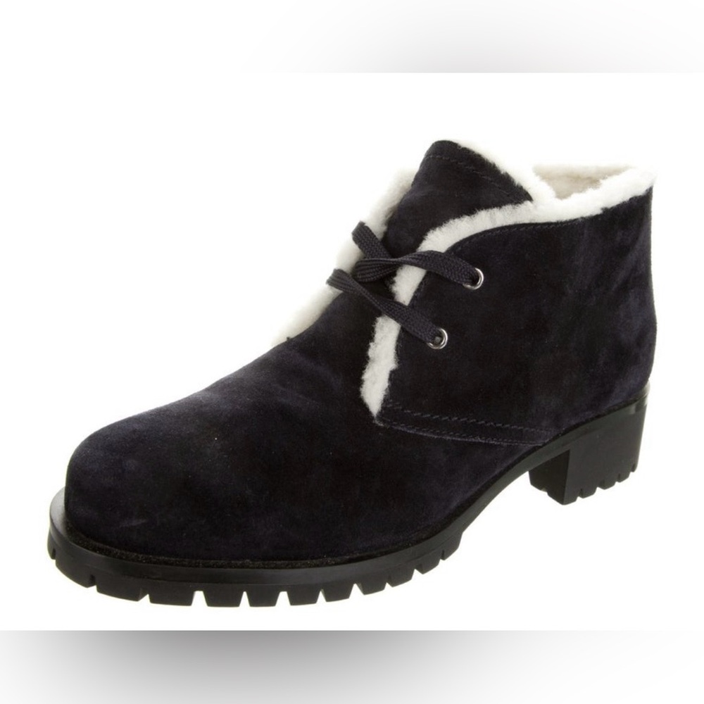 Prada Suede Shearling-Lined Lace-Up Booties - Picture 2 of 7